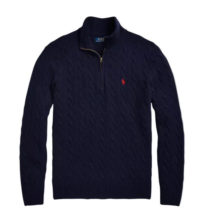 (Navy Blue) Knit Quarter Zip